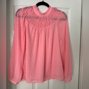 J.Crew Neon Pink Dot smoked top NWT